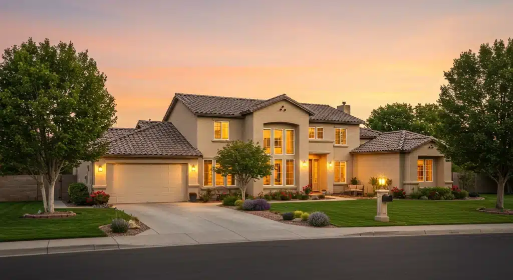 Bakersfield home at dusk.