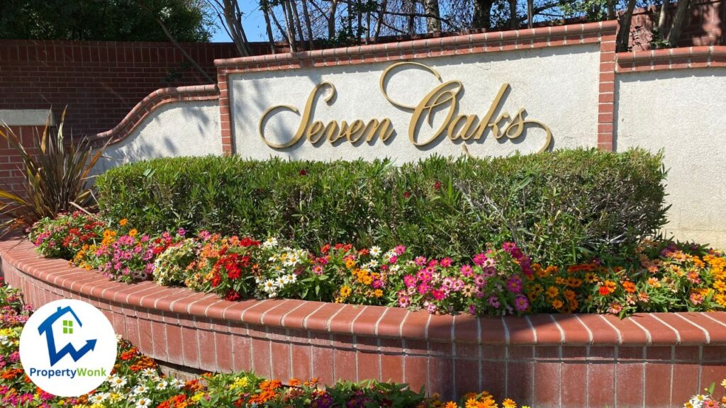 Signage at the entrance to the Seven Oaks at Grand Island neighborhood in Bakersfield.