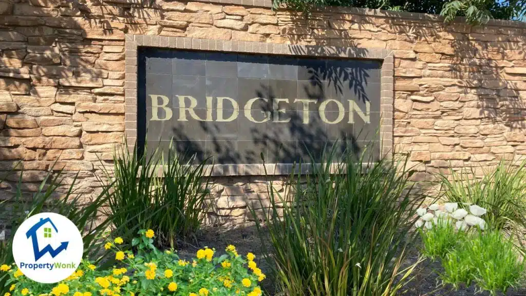 Signage at the entrance to the Bridgeton neighborhood in Bakersfield.