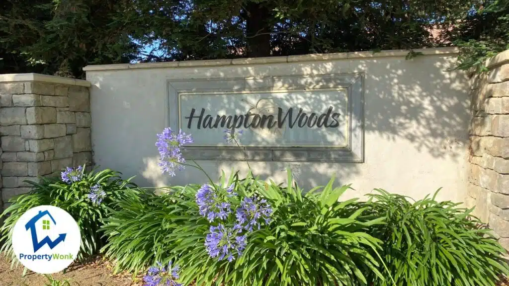 Signage at the entrance to the Hampton Woods neighborhood in Bakersfield.