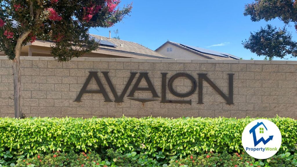 Signage at the entrance to the Avalon neighborhood in Bakersfield.