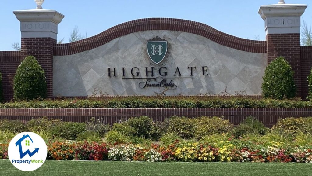 Signage at the entrance to the Highgate at Seven Oaks neighborhood in Bakersfield.