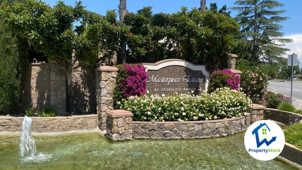 Signage at the entrance to the Masterpiece Estates neighborhood in Bakersfield.