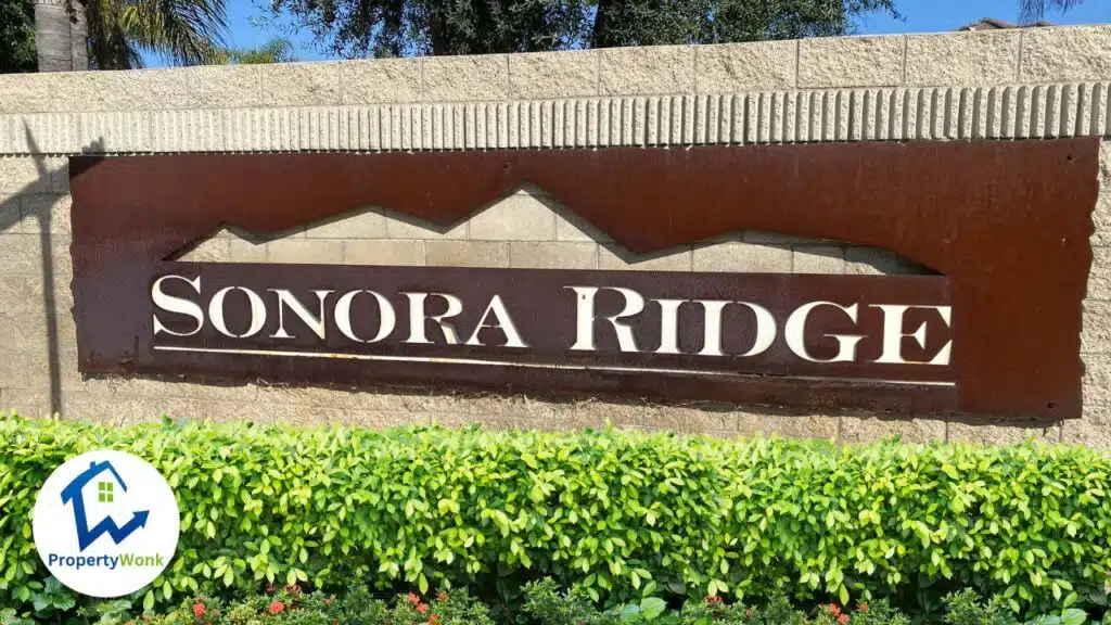 Signage at the entrance to the Sonora Ridge neighborhood in Bakersfield.