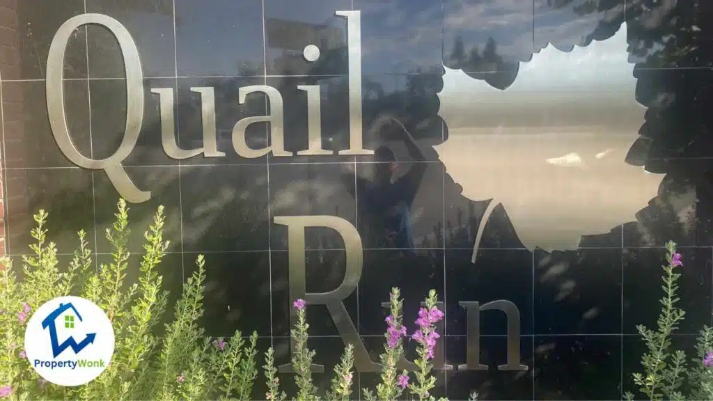 Signage at the entrance to the Quail Run neighborhood in Bakersfield.