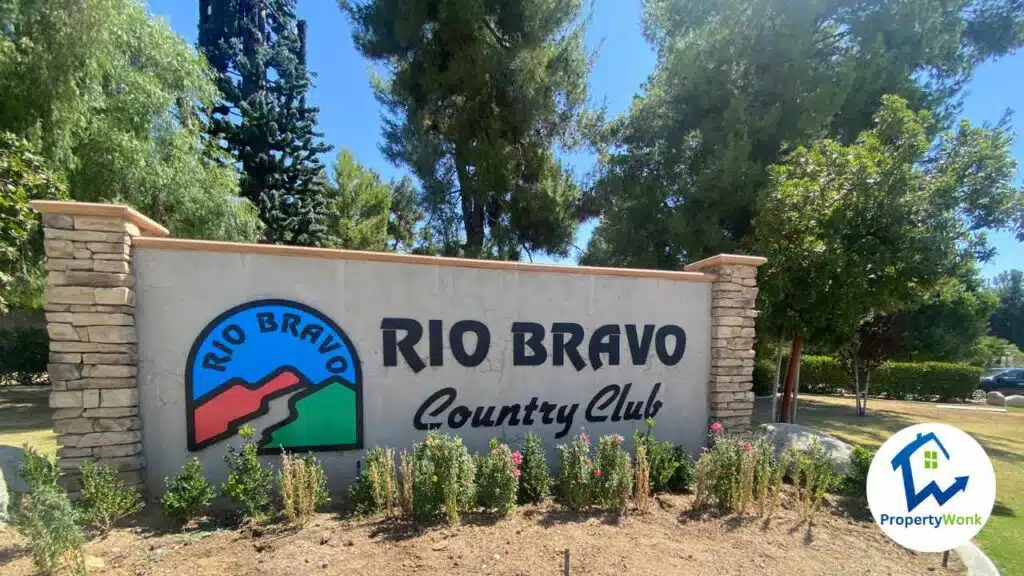 Signage at the entrance to the Rio Bravo neighborhood in Bakersfield.