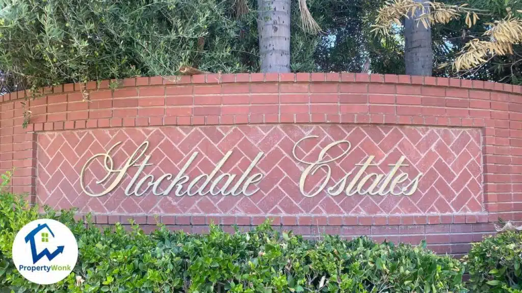 Signage at the entrance to the Stockdale Estates neighborhood in Bakersfield.