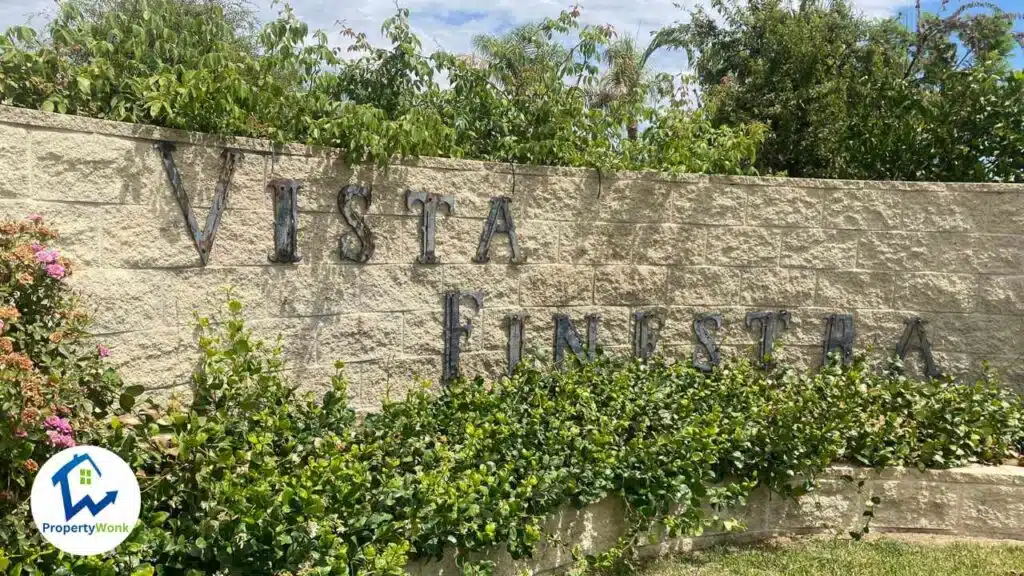 Signage at the entrance to the Vista Finestra neighborhood in Bakersfield.