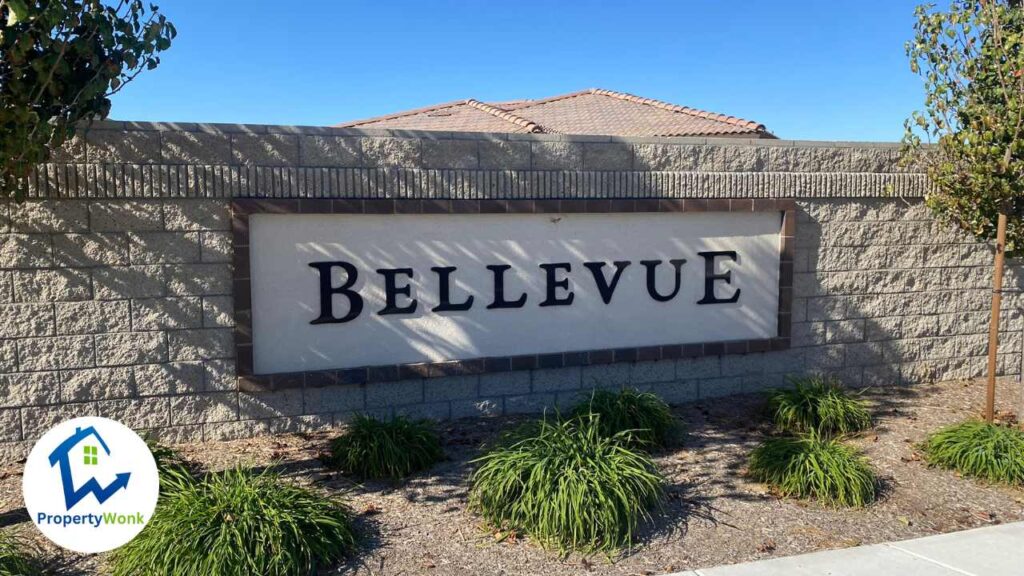 Signage at the entrance to the Bellevue neighborhood in Bakersfield.