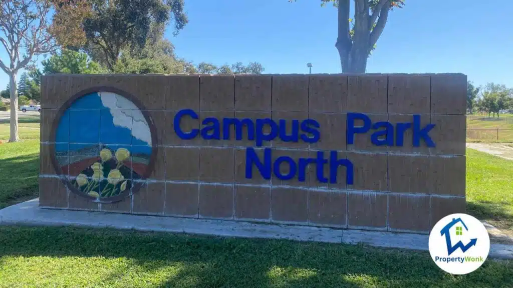 Signage for the Campus Park North neighborhood in Bakersfield.