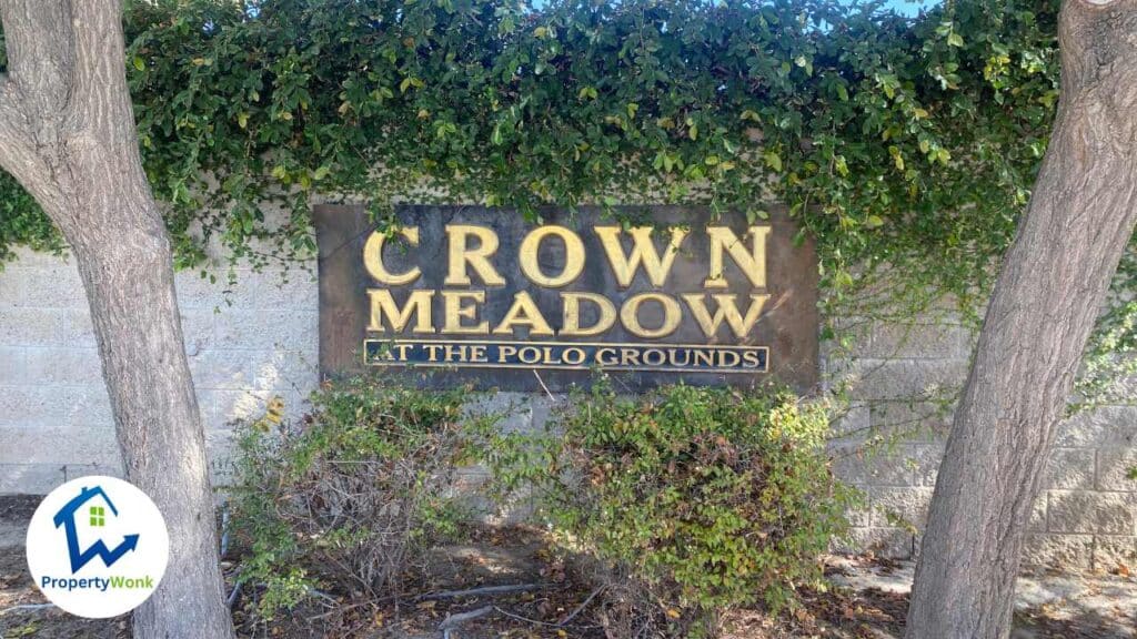 Signage at the entrance to the Crown Meadow neighborhood in Bakersfield.