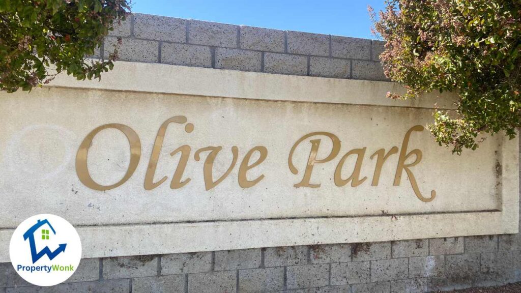 Signage at the entrance to the Olive Park neighborhood in Bakersfield.