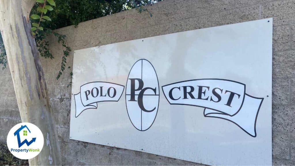 Signage at the entrance to the Polo Crest neighborhood in Bakersfield.