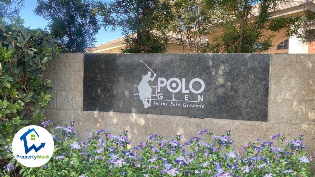 Signage at the entrance to the Polo Glen neighborhood in Bakersfield.