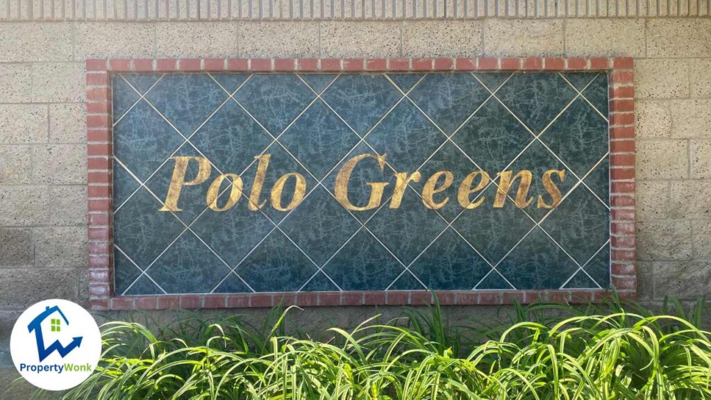 Signage at the entrance to the Polo Greens neighborhood in Bakersfield.