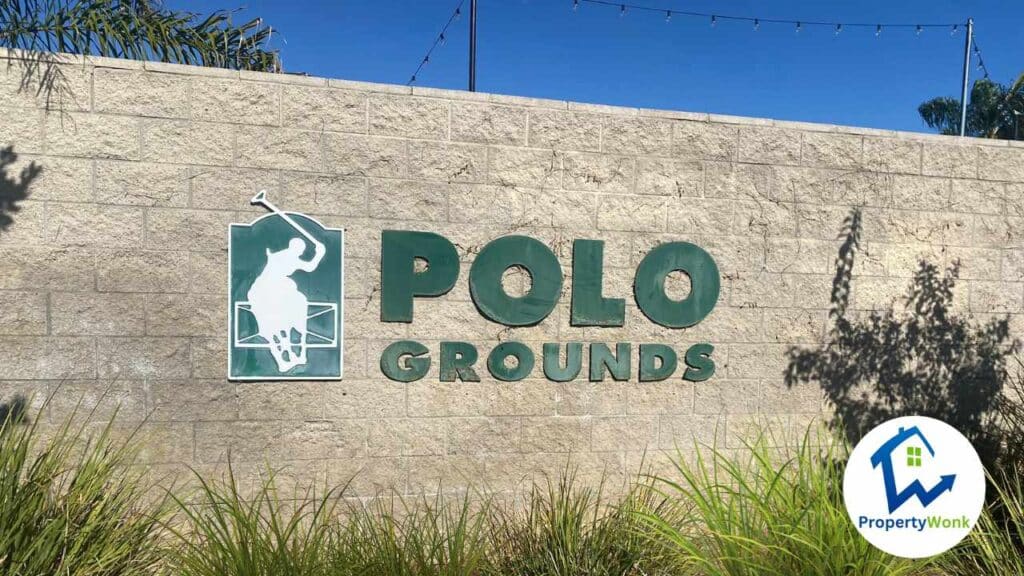 Signage at the entrance to the Polo Grounds neighborhood in Bakersfield.