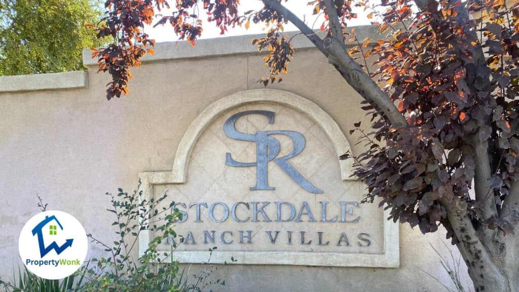 Signage at the entrance to the Stockdale Ranch Villas neighborhood in Bakersfield.