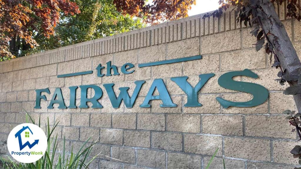 Signage at the entrance to the The Fairways neighborhood in Bakersfield.