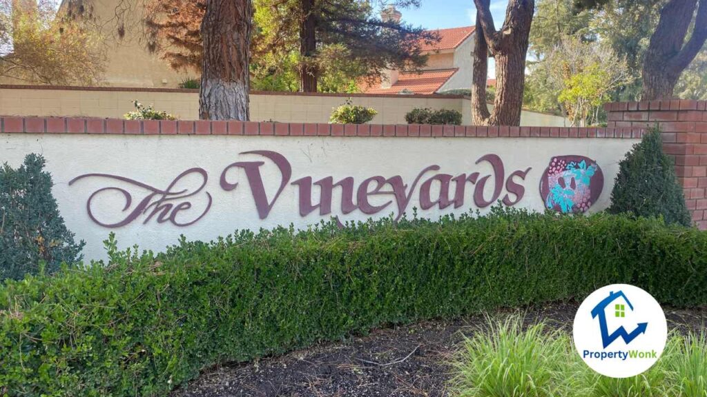 Signage at the entrance to the The Vineyards neighborhood in Bakersfield.