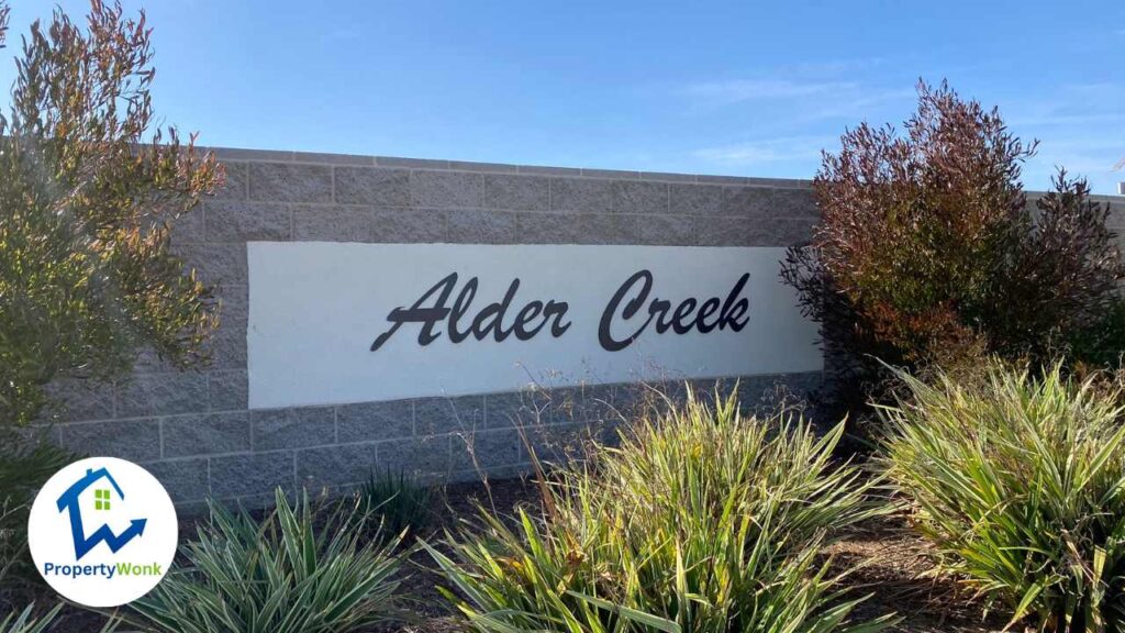 Signage at the entrance to the Alder Creek neighborhood in Bakersfield.