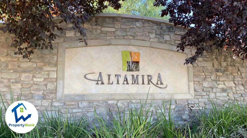 Signage at the entrance to the Altamira neighborhood in Bakersfield.