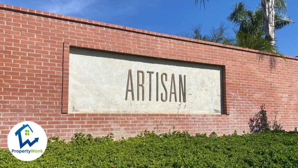 Signage at the entrance to the Artisan neighborhood in Bakersfield.