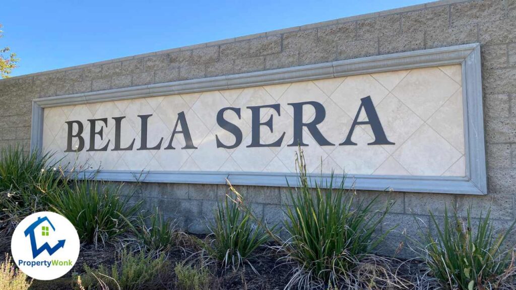 Signage at the entrance to the Bella Sera neighborhood in Bakersfield.