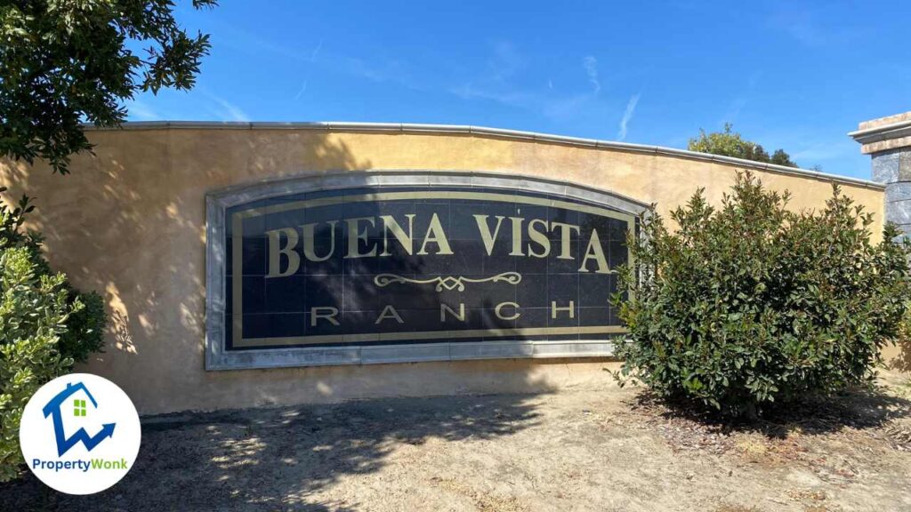 Signage at the entrance to the Buena Vista Ranch neighborhood in Bakersfield.