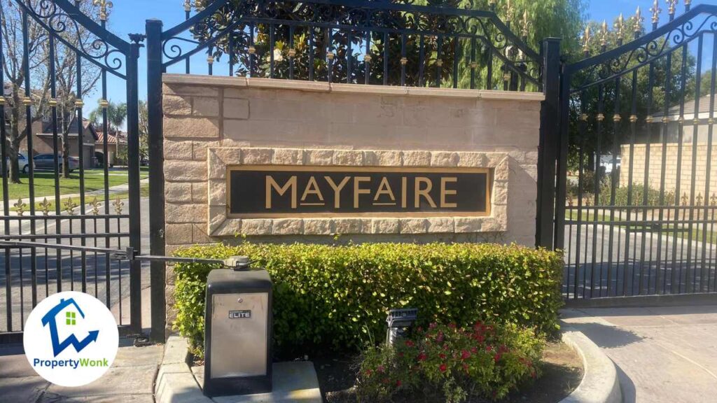 Signage at the entrance to the Mayfaire neighborhood in Bakersfield.