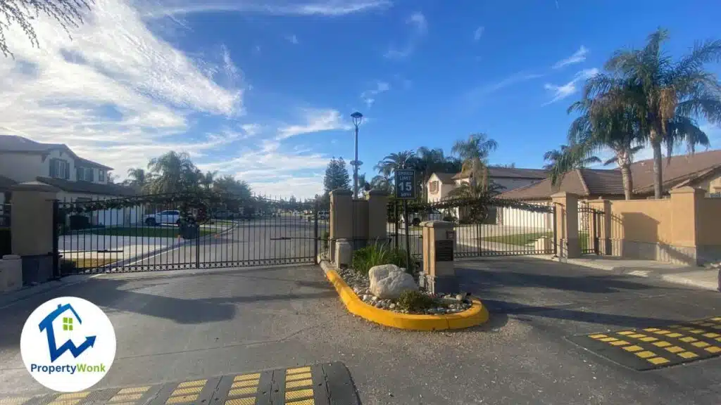 Gate at the entrance to the Northwoods neighborhood in Bakersfield.