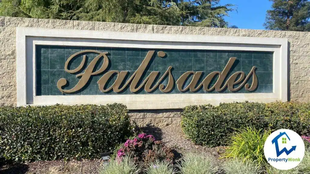 Signage at the entrance to the Palisades Park neighborhood in Bakersfield.