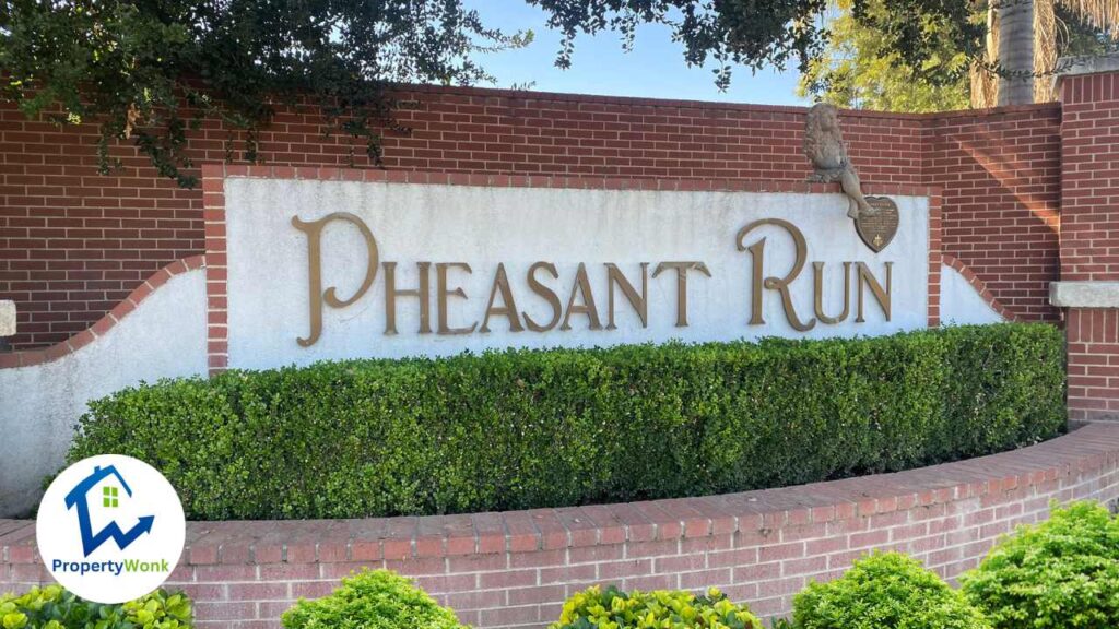 Signage at the entrance to the Pheasant Run neighborhood in Bakersfield.