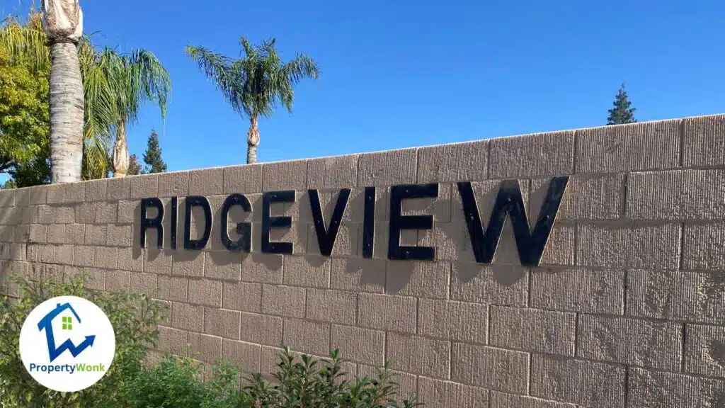 Signage at the entrance to the Ridgeview neighborhood in Bakersfield.