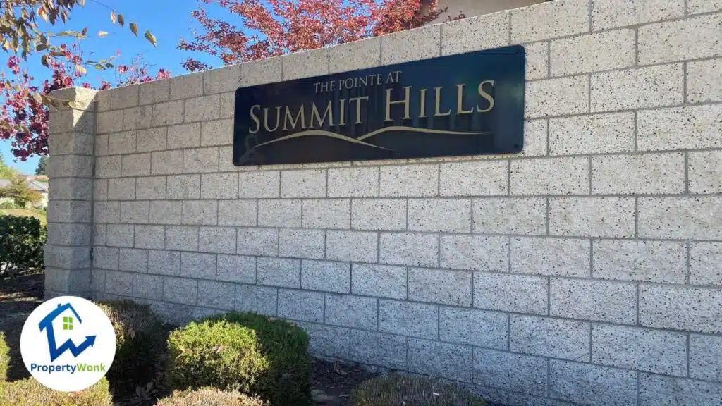 Signage at the entrance to the The Pointe at Summit Hills neighborhood in Bakersfield.