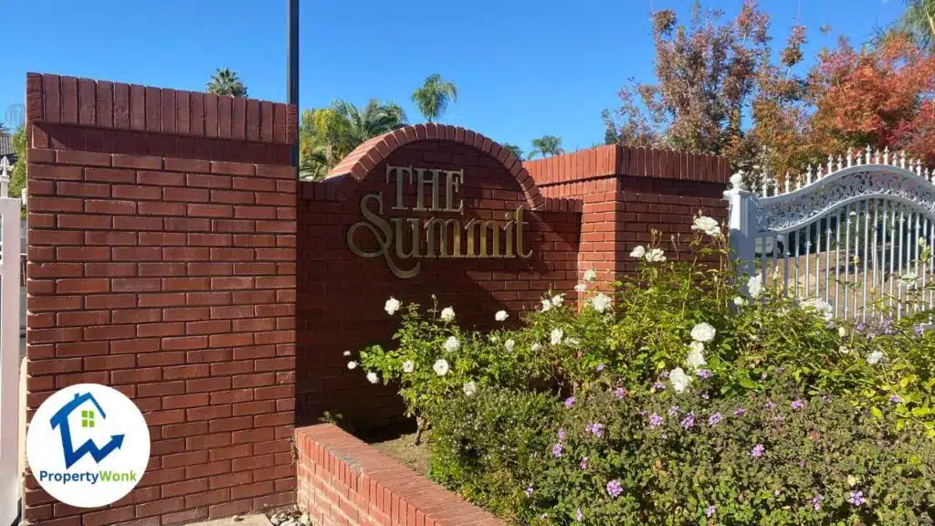 Signage at the entrance to the The Summit neighborhood in Bakersfield.