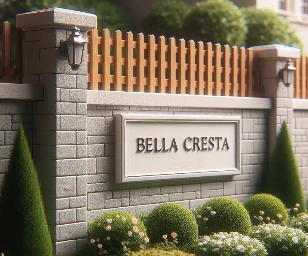 Signage at the entrance to the Bella Cresta neighborhood in Bakersfield.