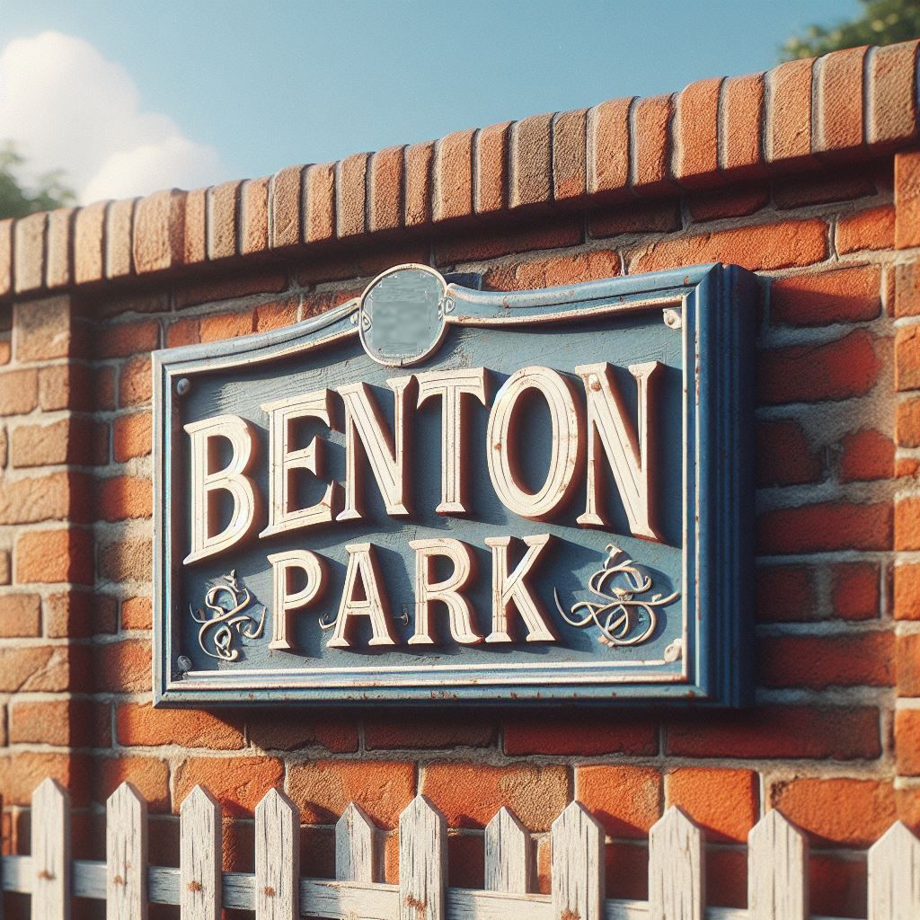 Signage at the entrance to the Benton Park neighborhood in Bakersfield.