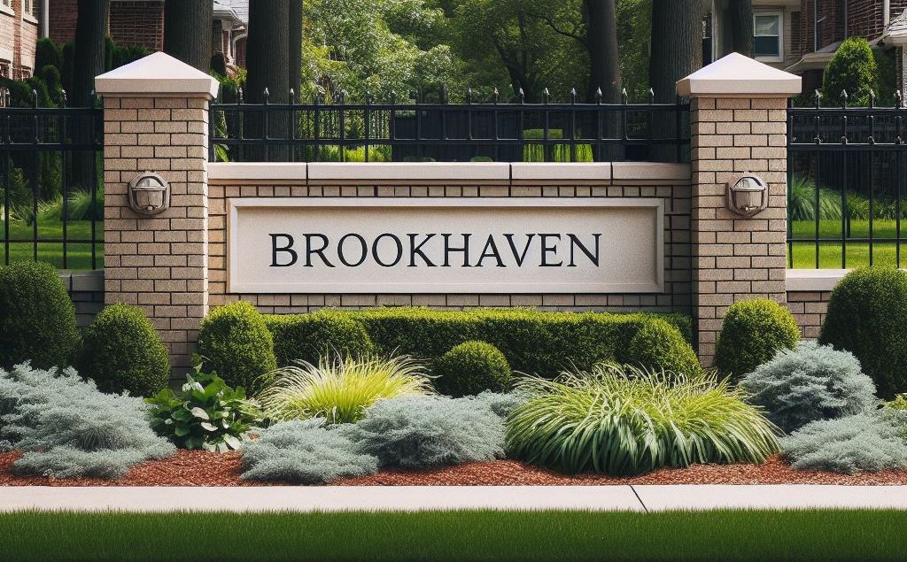 Signage at the entrance to the Brookhaven neighborhood in Bakersfield.