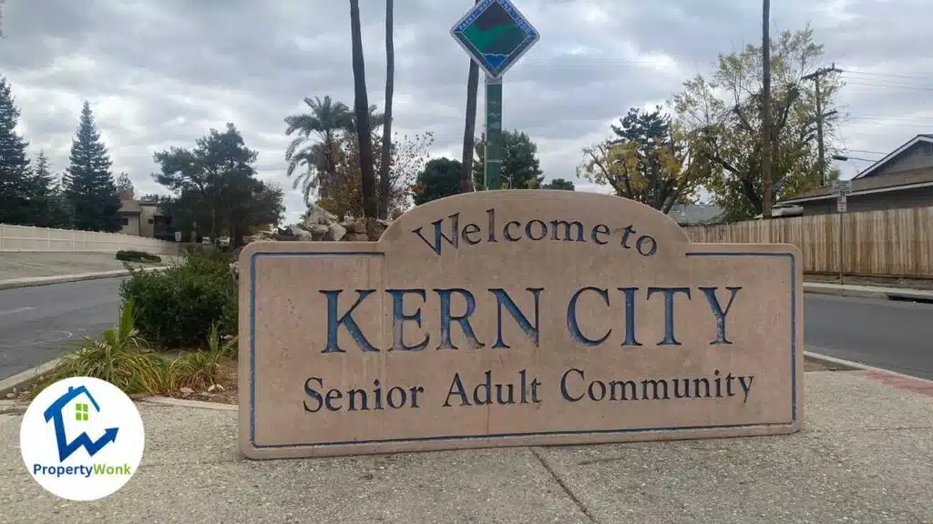 Signage at the entrance to the Kern City neighborhood in Bakersfield.