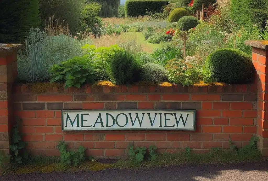 Signage for the Meadow View neighborhood in Bakersfield.