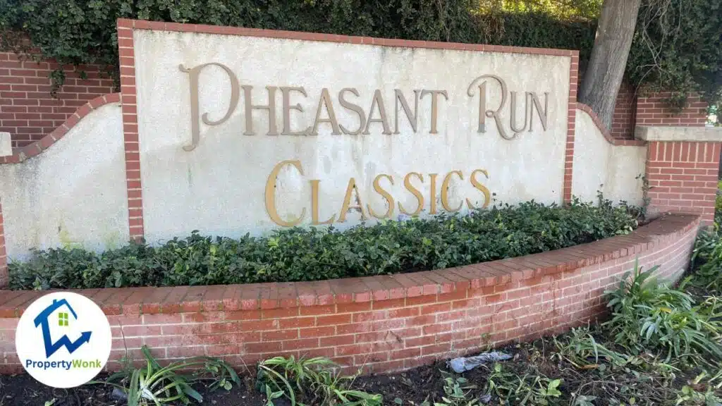 Signage at the entrance to the Pheasant Run Classics neighborhood in Bakersfield.