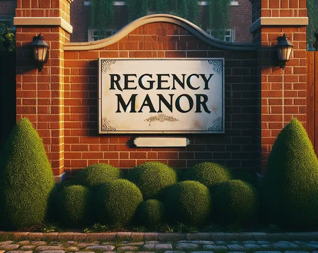 Signage for the Regency Manor neighborhood in Bakersfield.