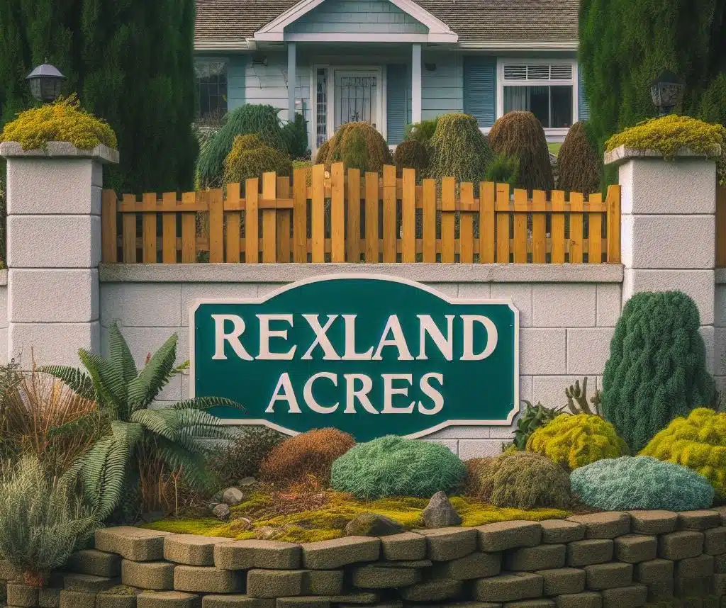 Signage for the Rexland Acres neighborhood in Bakersfield.