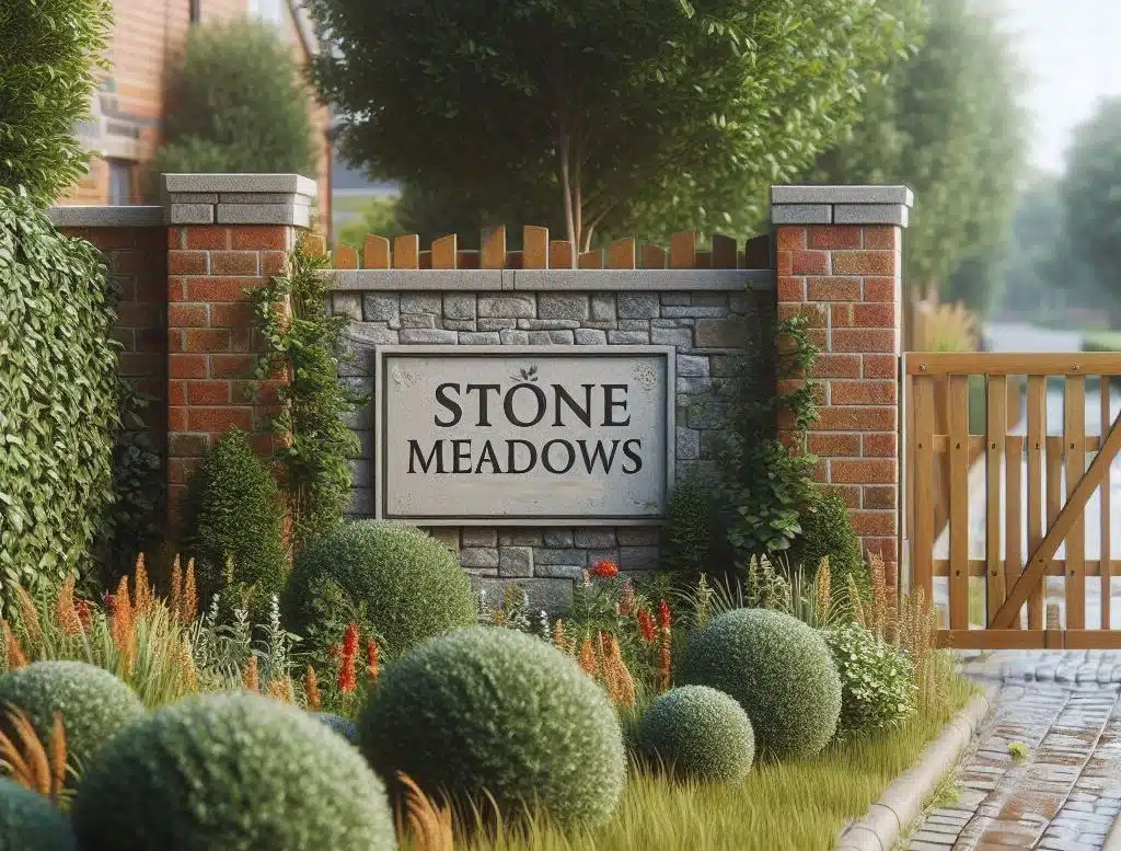 Signage for the Stone Meadows neighborhood in Bakersfield.