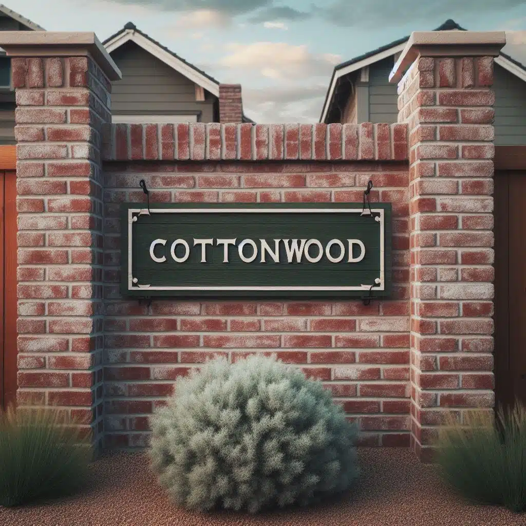 Signage for the Cottonwood neighborhood in Bakersfield.