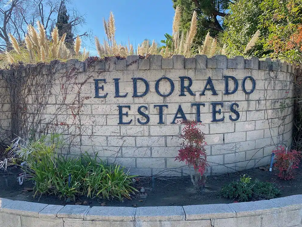 Signage at the entrance to the El Dorado Estates neighborhood in Bakersfield.