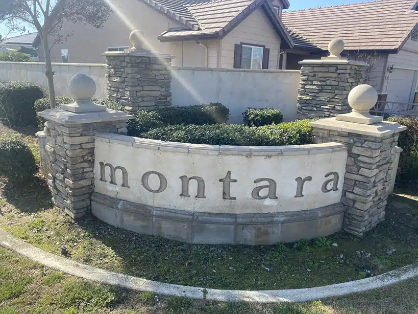 Signage at the entrance to the Montara neighborhood in Bakersfield.