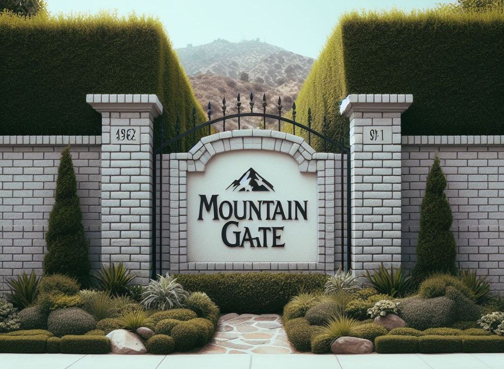 Signage for the Mountain Gate neighborhood in Bakersfield.