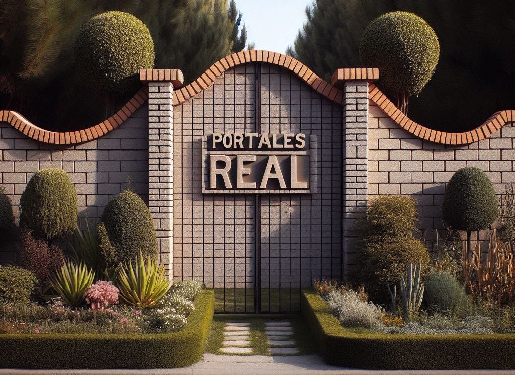 Signage for the Portales Real neighborhood in Bakersfield.