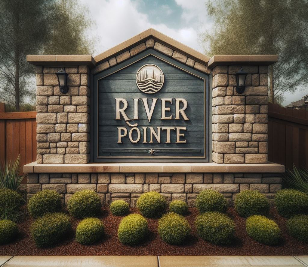Signage for the River Pointe neighborhood in Bakersfield.